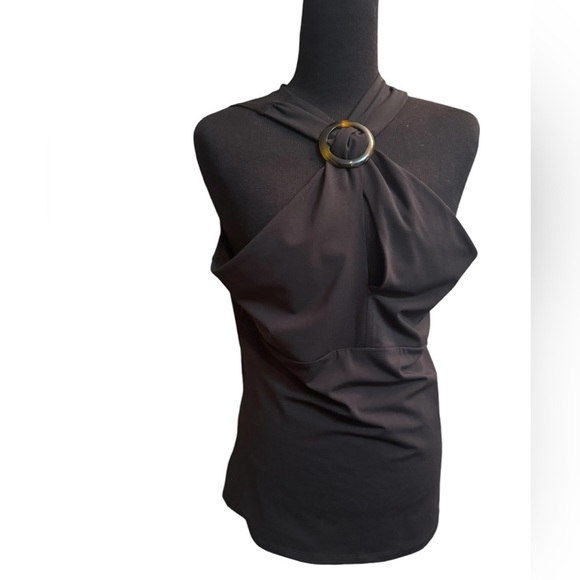 MICHAEL MICHAEL KORS halter small brown top with tortoise shell ring vacation - Picture 6 of 11